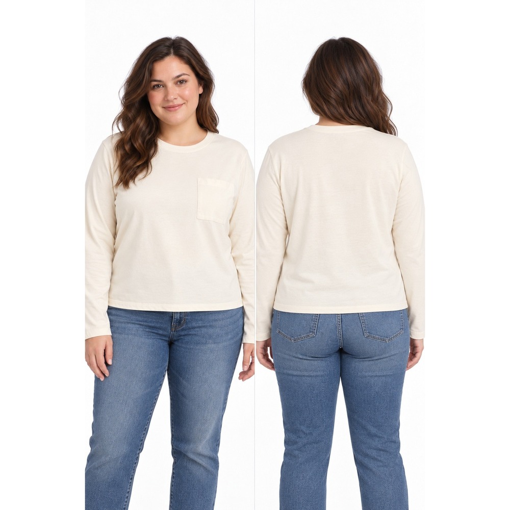J.Crew Ivory Long Sleeve Pocket T-Shirt C0293 XL Relaxed Fit Crew Neck Cream NWT